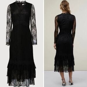 NWT Rachel Parcell Lace Tiered Midi Dress In Black